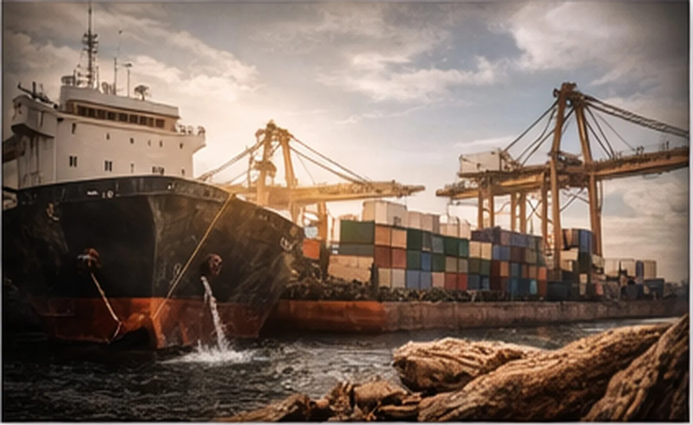 Cargo ship at international export terminal